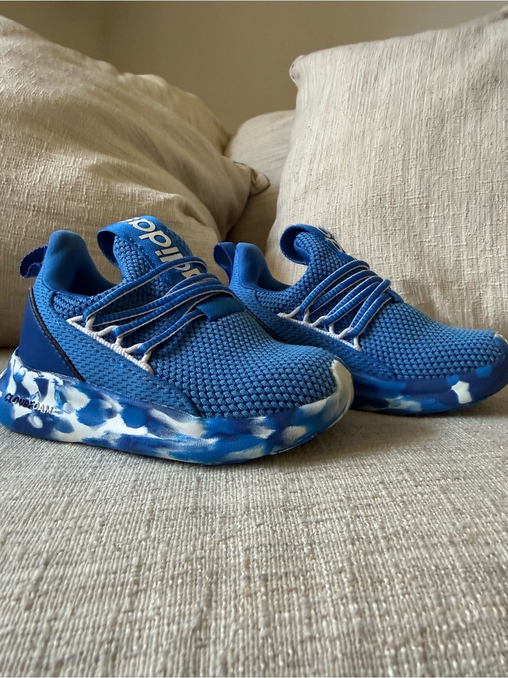 adidas Kids Royal Blue Mesh Slip-On Sneakers with Patterned Foam Sole